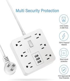 img 1 attached to Surge Protector Power Strip with 3 USB Ports: TESSAN 5 ft Flat Plug Extension Cord with 6 AC Outlets for Home, Office, Dorm Room - White