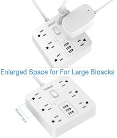 img 2 attached to Surge Protector Power Strip with 3 USB Ports: TESSAN 5 ft Flat Plug Extension Cord with 6 AC Outlets for Home, Office, Dorm Room - White