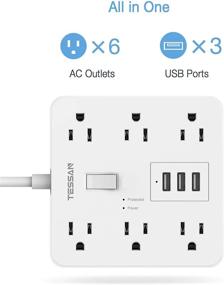 img 3 attached to Surge Protector Power Strip with 3 USB Ports: TESSAN 5 ft Flat Plug Extension Cord with 6 AC Outlets for Home, Office, Dorm Room - White