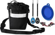 dog training pouch with treat bag, clicker, foldable bowl, toy, and reflective details - adjustable waist belt (black), ideal for outdoor walking and pet training logo