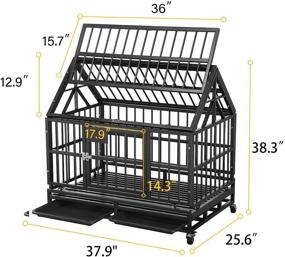 img 3 attached to 🐶 Premium Metal Dog Crate Kennel with Four Wheels and Roof – Heavy Duty, Easy to Assemble (38 INCH ROOF, Black) for Large Dogs