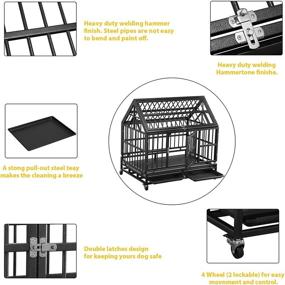 img 2 attached to 🐶 Premium Metal Dog Crate Kennel with Four Wheels and Roof – Heavy Duty, Easy to Assemble (38 INCH ROOF, Black) for Large Dogs