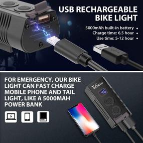 img 2 attached to 🚲 TESECU LED Bike Light USB Rear Bicycle Light 1300 Lumen 5000mAh Rechargeable Bike Tail Light and Front Light Set: Bright Cycle Headlight for All Mountain & Road Bikes, Waterproof