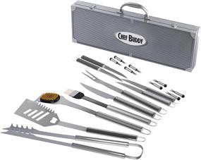 img 4 attached to 🍖 Chef Buddy's 19-Piece Stainless Steel BBQ Grilling Tool Kit: Ultimate Summer Barbecue Grill Utensil Set with Carrying Case