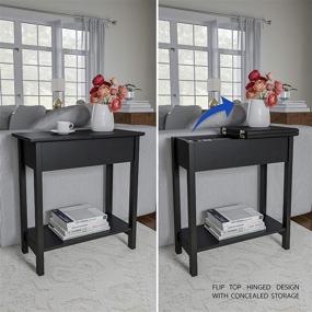 img 1 attached to 🏠 Home Lavish Flip Top End Table with Hidden Hinged Storage Compartment and Lower Shelf - Slim Side Console for Living Room, Hallway, or Entryway