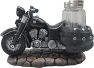 🏍️ dwk vintage black motorcycle figurine spice holder with refillable salt and pepper shakers - stylish home table decor and unique motorcycle gift logo