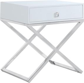 img 3 attached to 🌙 Iconic Home Ithaca Nightstand Side Table: Modern Contemporary White Lacquer X Base with Self-Closing Drawer and Nickel Finished Stainless Steel