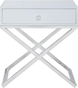 img 2 attached to 🌙 Iconic Home Ithaca Nightstand Side Table: Modern Contemporary White Lacquer X Base with Self-Closing Drawer and Nickel Finished Stainless Steel