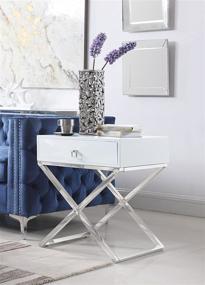 img 4 attached to 🌙 Iconic Home Ithaca Nightstand Side Table: Modern Contemporary White Lacquer X Base with Self-Closing Drawer and Nickel Finished Stainless Steel