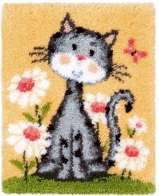 img 4 attached to 🐱 MLADEN Cat Latch Hook Rug Kit - DIY Crochet Yarn Rug Hooking Craft - Color Preprinted Pattern Design - 20x14inch - for Adults & Kids