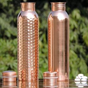 img 1 attached to 🍶 Set of 2 Pure Copper Water Bottles 950 ML by HealthGoodsIn - Joint-Free, Leak-Proof Ayurvedic Copper Water Bottle for Health Benefits