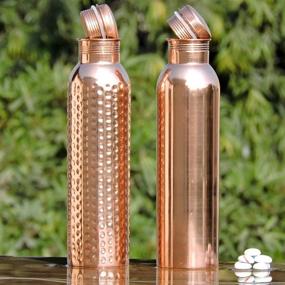 img 2 attached to 🍶 Set of 2 Pure Copper Water Bottles 950 ML by HealthGoodsIn - Joint-Free, Leak-Proof Ayurvedic Copper Water Bottle for Health Benefits