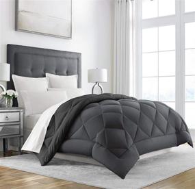 img 4 attached to 🛌 Sleep Restoration King/Cal King Comforter - Reversible Duvet Insert, Grey/Black - Ultimate Hotel Bedding for Year-Round Comfort