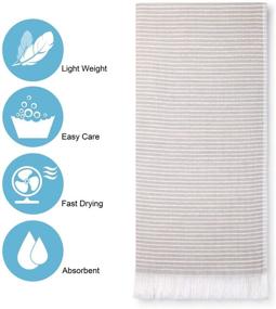 img 2 attached to Mia'sDream Premium Cotton Hand Face Head Guest Gym Tassel Towel Set, Soft Absorbent Waffle Kitchen Dish Towel Set of 3 Pack 13inch X 31inch - Stripe Light Brown