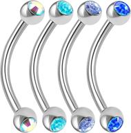 💎 enhance your style with 4pcs 16g 12mm surgical steel piercing barbell curved crystal rook daith lip cartilage labret bridge conch - choose your color! logo