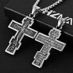 img 3 attached to Vintage Orthodox Cross Crucifix Pendant Necklace with Stainless Steel Chain - Silver, Gold, and Black Color Options - 22+2 Inches Length