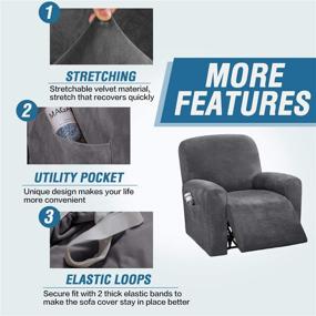 img 2 attached to H.VERSAILTEX 4-Pieces Velvet Stretch Recliner Chair Covers - Form Fit Slipcovers for 1 Cushion Sofas - Customized Style, Thick + Soft - Washable Furniture Protection (Small, Grey)