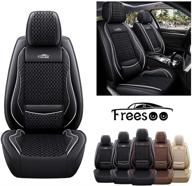 🚗 freesoo car seat covers front only: full coverage, airbag compatible, universal fit with lumbar support - ideal for cars, suvs, sedans, pick-up trucks, vans - black white 9-2pcs logo