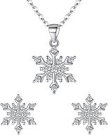 ❄️ elequeen winter snowflake pendant necklace and stud earrings set - 925 sterling silver with sparkling cubic zirconia for women and girls logo