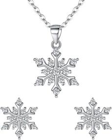 img 4 attached to ❄️ EleQueen Winter Snowflake Pendant Necklace and Stud Earrings Set - 925 Sterling Silver with Sparkling Cubic Zirconia for Women and Girls
