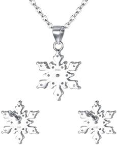 img 2 attached to ❄️ EleQueen Winter Snowflake Pendant Necklace and Stud Earrings Set - 925 Sterling Silver with Sparkling Cubic Zirconia for Women and Girls