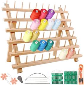 img 4 attached to 🪡 Wooden Thread Rack Organizer by BigOtters - 60 Spools, Thread Holder for Sewing, Embroidery, Hair-braiding, Crafts, with Needles, Scissors, Needle Threader - Ideal for Thread Storage and Organization