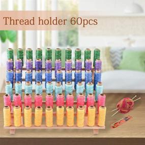 img 2 attached to 🪡 Wooden Thread Rack Organizer by BigOtters - 60 Spools, Thread Holder for Sewing, Embroidery, Hair-braiding, Crafts, with Needles, Scissors, Needle Threader - Ideal for Thread Storage and Organization