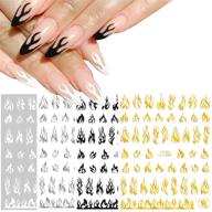 4-pack flame nail art stickers: 3d fire flame nail decals, adhesive nail foils 🔥 in white, black, silver, and gold. perfect for acrylic nail designs, nail vinyls, stencils, and accessories. logo