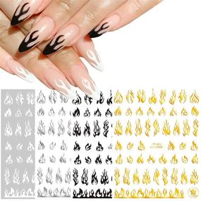 img 4 attached to 4-Pack Flame Nail Art Stickers: 3D Fire Flame Nail Decals, Adhesive Nail Foils 🔥 in White, Black, Silver, and Gold. Perfect for Acrylic Nail Designs, Nail Vinyls, Stencils, and Accessories.