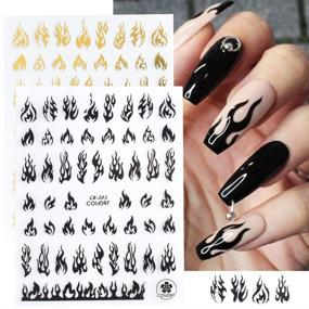 img 3 attached to 4-Pack Flame Nail Art Stickers: 3D Fire Flame Nail Decals, Adhesive Nail Foils 🔥 in White, Black, Silver, and Gold. Perfect for Acrylic Nail Designs, Nail Vinyls, Stencils, and Accessories.