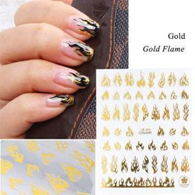 img 2 attached to 4-Pack Flame Nail Art Stickers: 3D Fire Flame Nail Decals, Adhesive Nail Foils 🔥 in White, Black, Silver, and Gold. Perfect for Acrylic Nail Designs, Nail Vinyls, Stencils, and Accessories.