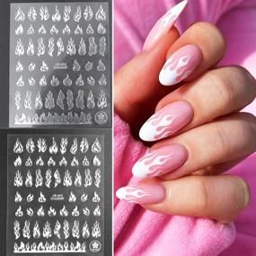 img 1 attached to 4-Pack Flame Nail Art Stickers: 3D Fire Flame Nail Decals, Adhesive Nail Foils 🔥 in White, Black, Silver, and Gold. Perfect for Acrylic Nail Designs, Nail Vinyls, Stencils, and Accessories.