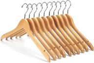 pack of 10 nature smile solid gugertree wood shirt and dress hangers with notches, anti-rust chrome hook - natural логотип