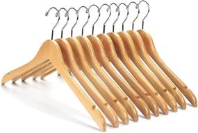 img 4 attached to Pack of 10 Nature Smile Solid Gugertree Wood Shirt and Dress Hangers with Notches, Anti-Rust Chrome Hook - Natural