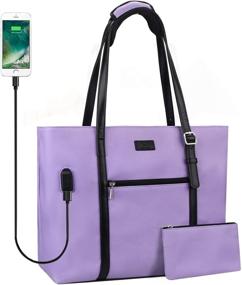 img 4 attached to Purple Laptop Tote Bag for Women Teachers - Office USB Bags, Fits 15.6 inch Laptop