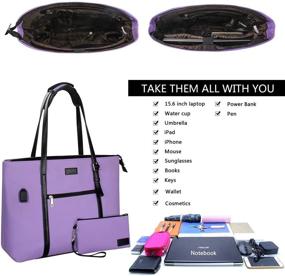 img 2 attached to Purple Laptop Tote Bag for Women Teachers - Office USB Bags, Fits 15.6 inch Laptop