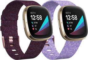 img 4 attached to 👟 KIMILAR 2 Pack Soft Woven Fabric Bands for Fitbit Versa 3 / Fitbit Sense - Breathable Replacement Straps for Men and Women