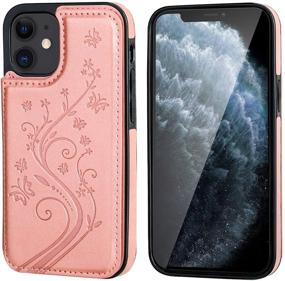 img 2 attached to 🦋 Stylish and Functional Vaburs iPhone 12 Mini Case Wallet with Card Holder - Rose Gold, Embossed Butterfly Pattern, Double Magnetic Buttons, Shockproof Protective Cover for iPhone 12 Mini 5.4 Inch