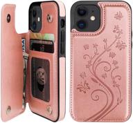 🦋 stylish and functional vaburs iphone 12 mini case wallet with card holder - rose gold, embossed butterfly pattern, double magnetic buttons, shockproof protective cover for iphone 12 mini 5.4 inch logo