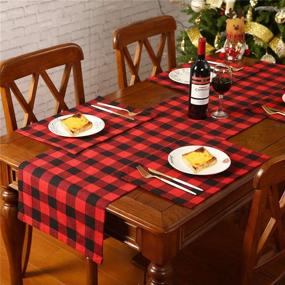 img 3 attached to 🎄 6-Piece Christmas Placemats Set: Buffalo Plaid & Checkered Design in Black and Red. Reversible Burlap & Cotton Mats for Festive Home Holiday Table Décor