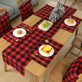 img 1 attached to 🎄 6-Piece Christmas Placemats Set: Buffalo Plaid & Checkered Design in Black and Red. Reversible Burlap & Cotton Mats for Festive Home Holiday Table Décor