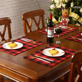 img 2 attached to 🎄 6-Piece Christmas Placemats Set: Buffalo Plaid & Checkered Design in Black and Red. Reversible Burlap & Cotton Mats for Festive Home Holiday Table Décor