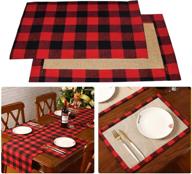 🎄 6-piece christmas placemats set: buffalo plaid & checkered design in black and red. reversible burlap & cotton mats for festive home holiday table décor logo