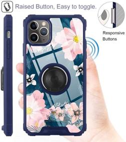 img 2 attached to 🌸 Blue Floral Design iPhone 11 Pro Max Case with Ring Holder Kickstand and 360 Degree Screen Protector - Compatible with Magnetic Car Mount - Cute Flower Cover Case for Women, Girls - 6.5" iPhone 11 Pro Max