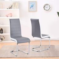 🪑 set of 2 modern dining chairs with chrome base, grey faux leather kitchen chairs, high back and soft padded seats for home dining room logo
