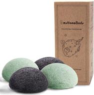 🌿 organic konjac facial sponges - gentle face cleansing and exfoliation - enriched with activated charcoal and aloe vera, 4-piece set logo