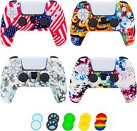 enhanced ps5 controller cover skin protector set - soft and anti-slip silicone skin with thumb grips cases for playstation 5 (white+gray+red+orange) logo