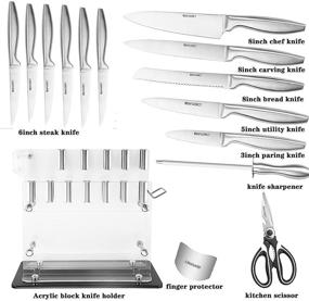 img 3 attached to 🔪 BEAFUORCT Block Knife Sets: Premium Stainless Steel with Sharpening - 15-Piece Acrylic Stand, Steak Knives, Professional Chef Knife, and Scissors Set for Kitchen