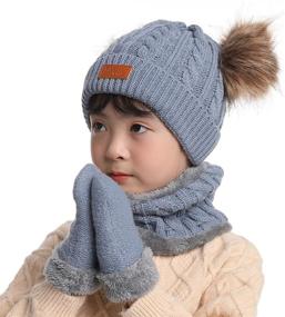 img 3 attached to Fleece-Lined Earflap Scarf Hat Mitten/Glove Set for Small Toddler Girls