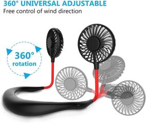 img 3 attached to 👕 Rechargeable Mini USB Neck Fan - Hands-Free Portable Personal Fan Battery Operated with 3 Levels of Air Flow, 7 LED Lights for Home Office Travel Indoor Outdoor (Black)
